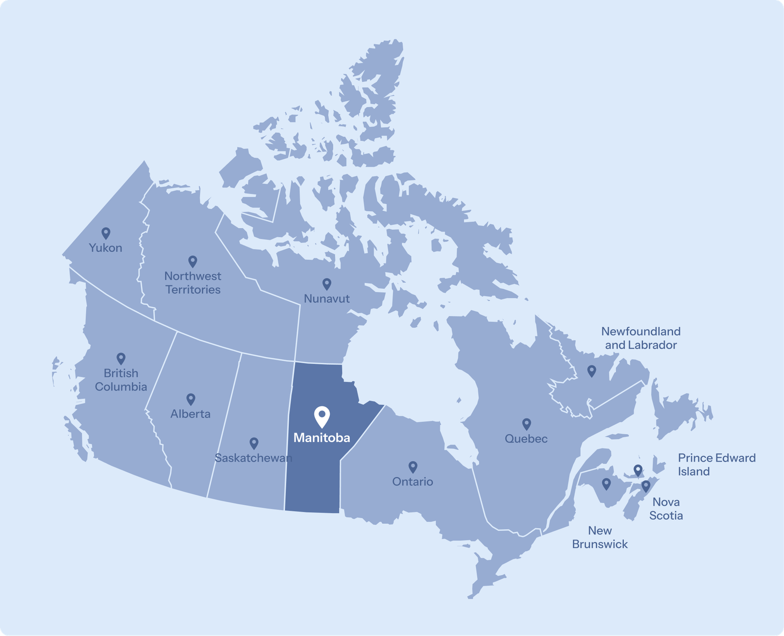 Map of Canada showing locations served by LawAgenz