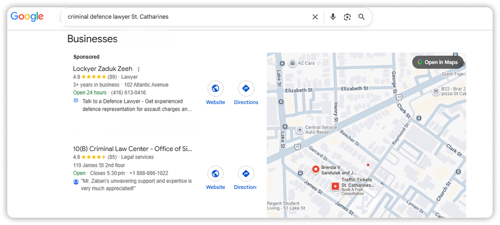 Law firm search ranking result