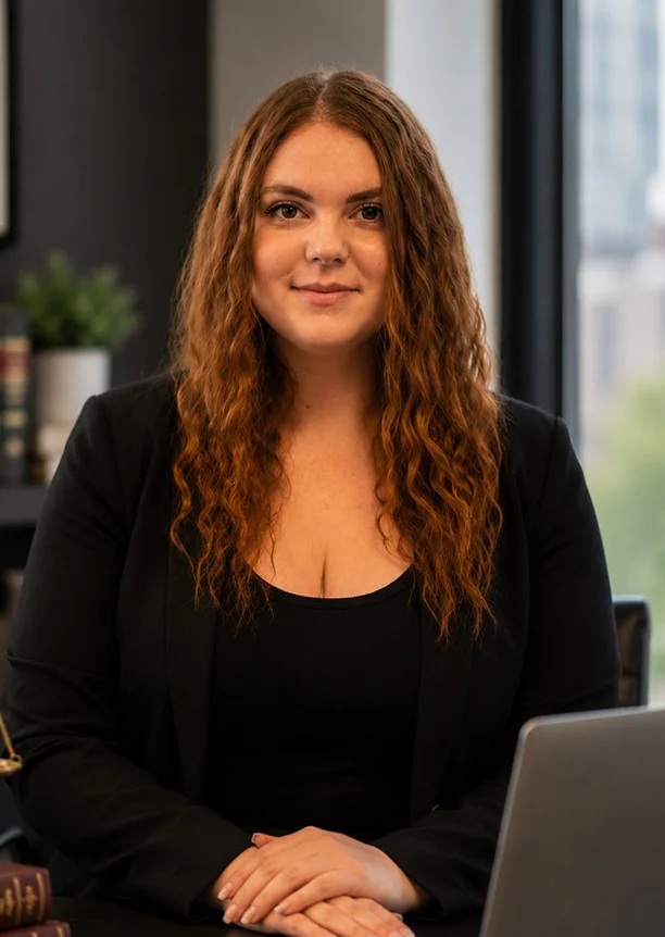 lady with open hair, brunette, hands crossed, laptop, lawagenz, sales, law firm digital marketing agency