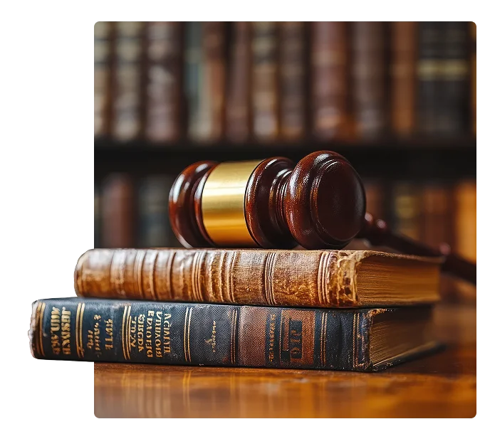 gavel, law books on table, reflection, marketing agency for lawyers