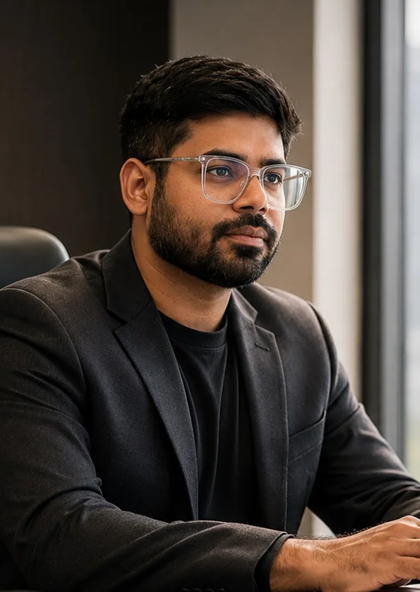 man with a beard wearing specs, founder, manik luthra, lawagenz, founder of law firm digital marketing agency