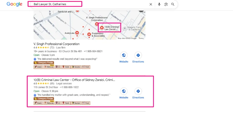 Bail lawyer st catherines, 10(b) criminal law center, maps, office of sidney zarabi, criminal law marketing agency