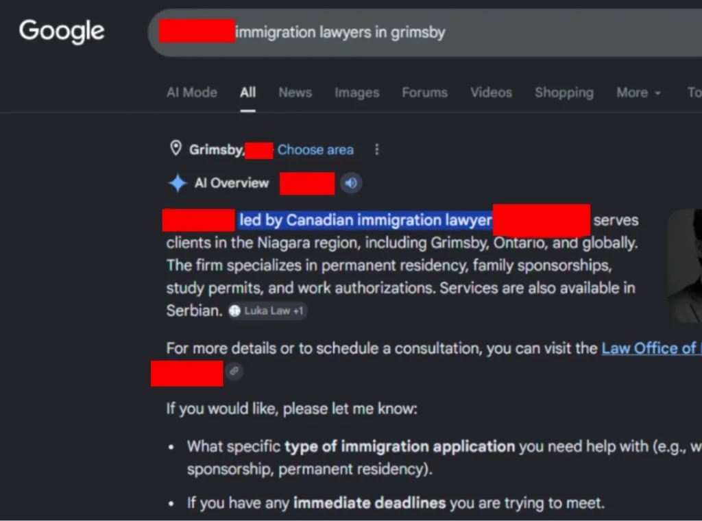 immigration lawyers in grimsby, google ai overview, law firm seo agency