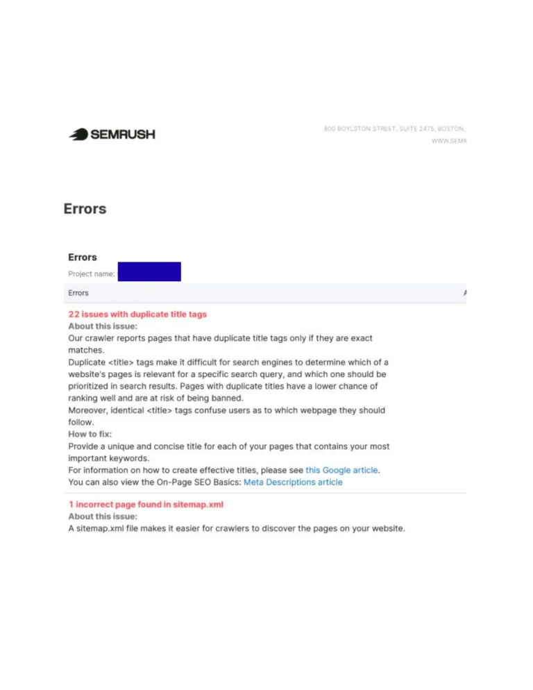 semrush, errors, seo audit, personal injury lawyers seo